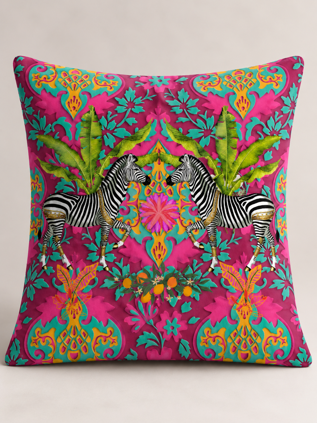 Two Zebras on Pink & Turquoise